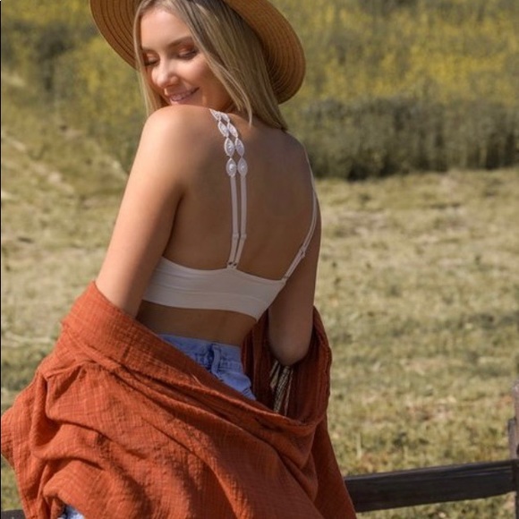 Sea Blue Boho Crochet Appliqué Padded Bralette - Picture 2 of 2